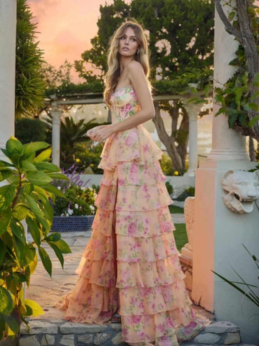 NEW PASTEL_YELLOW_FLORAL Prom Gown Floor Length Formal Elegant JT2739S